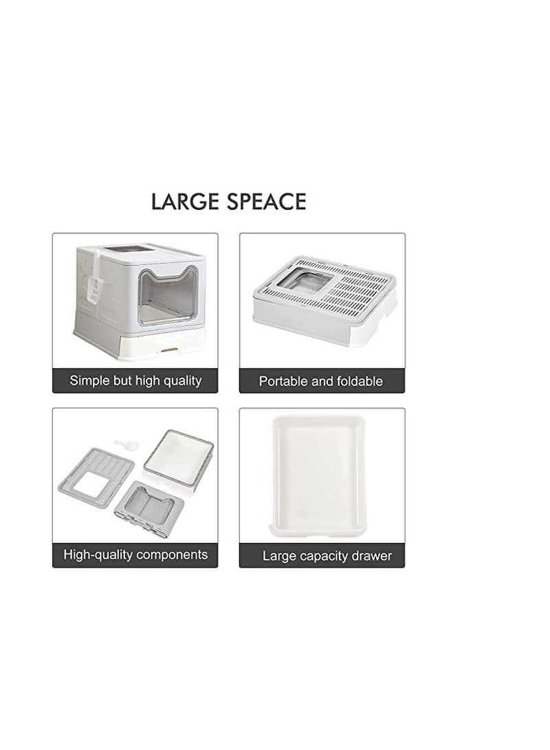 BLOOMING TIME Foldable Drawer Cat Litter Box Space-Saving and Stylish Grey Design (51x41x38cm) - Image 4