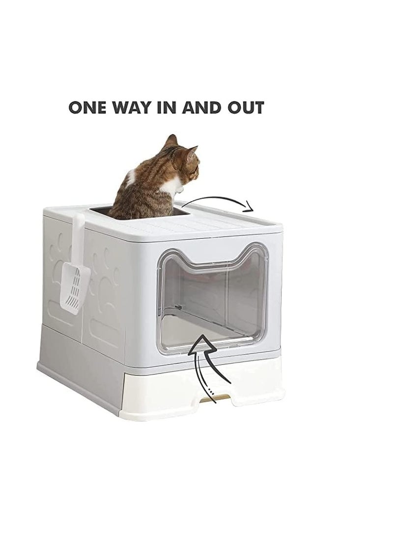 BLOOMING TIME Foldable Drawer Cat Litter Box Space-Saving and Stylish Grey Design (51x41x38cm) - Image 3