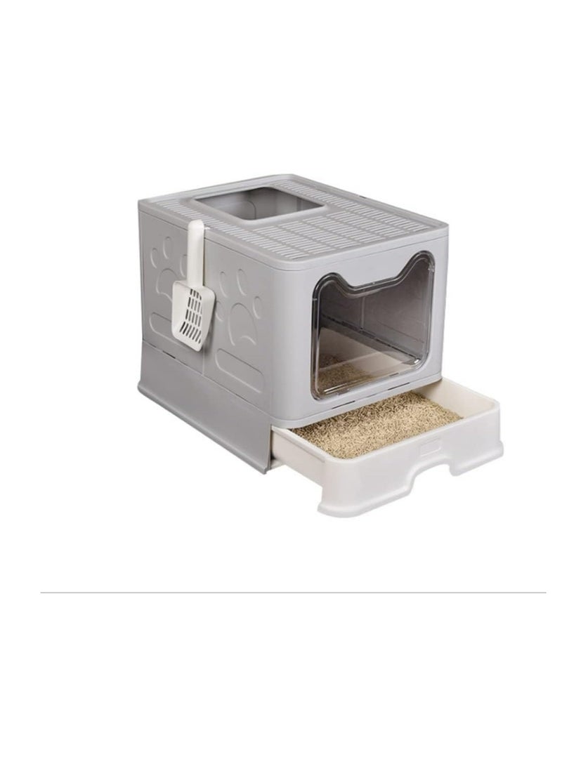 BLOOMING TIME Foldable Drawer Cat Litter Box Space-Saving and Stylish Grey Design (51x41x38cm) - Image 2