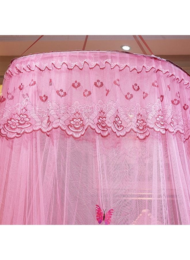 Arabest - Elegant Bed Canopy Round Lace Mosquito Net ent for Single Twin Full Queen King Size Bed Polyester Pink 100x270x1200cm - Image 1
