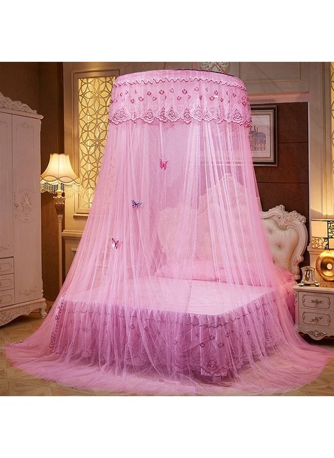 Arabest - Elegant Bed Canopy Round Lace Mosquito Net ent for Single Twin Full Queen King Size Bed Polyester Pink 100x270x1200cm - Image 1