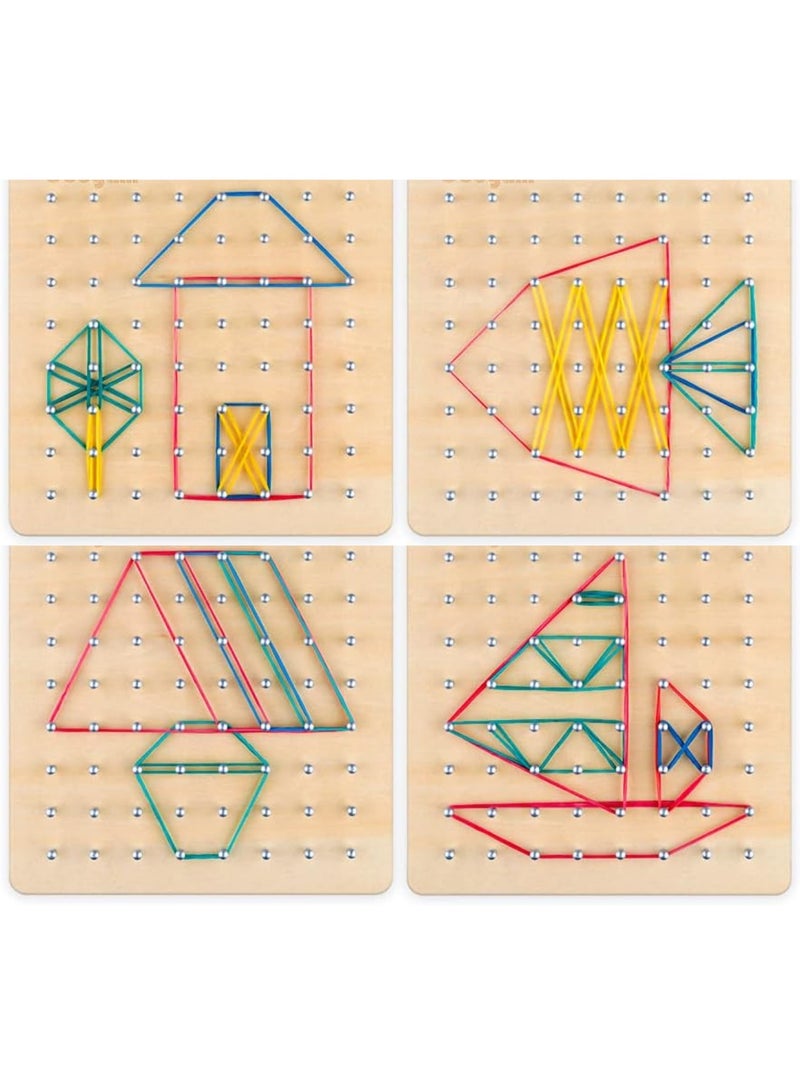 Wooden Geoboard Mathematical Manipulative Material Array Block Geo Board – Graphical Educational Toys with 24Pcs Pattern Cards and Rubber Bands Shape STEM Puzzle Matrix 8x8 Brain Teaser for Kid - Image 4