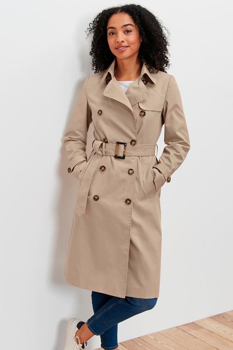 Tchibo Women Plain Belted Trench Coat, Tan - Image 1