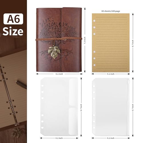 Billtigif PU Leather Journal Notebook, Refillable Travel Writing Journals Diary, Gifts for Women, Men, Teen Girls and Boys, 100GSM Lined Paper,160 Pages(Brown, A6 5.1" x 7.2") - Image 2
