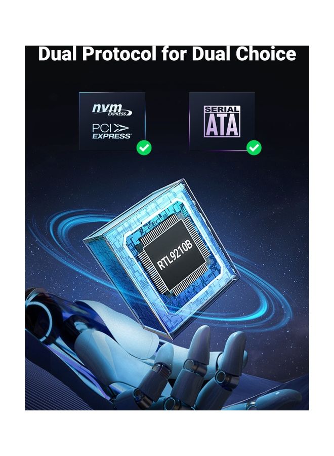 يو جرين حاوية NVMe وM.2 SATA محول قارئ SSD ومتوافق مع صاعقة 3 و حاوية خارجية NVMe خالية من الأدوات يدعم مفاتيح M و B&M وأحجام أقراص SSD مقاس 2230/2242/2260/2280 - Image 3