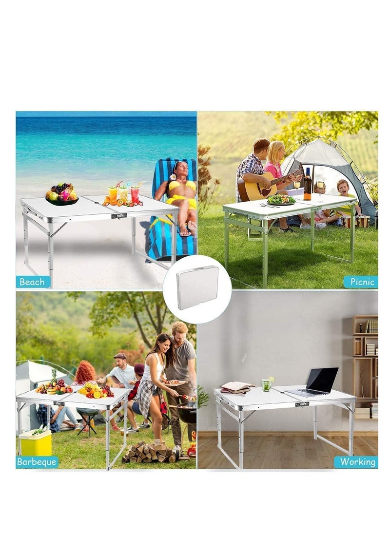 COOLBABY Organized Home Folding Camping Picnic Table - Portable Outdoor Aluminum Table + 4 Stools, 3 Adjustable Heights, Lightweight Dining Table for Grill BBQ Backyard and Beach (Square tube)