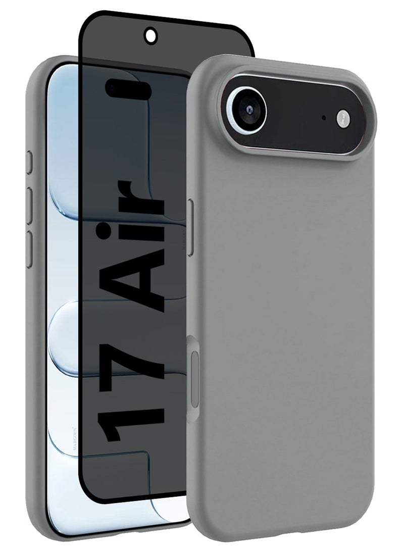 CATANES 2 Packs Silicone Protective Phone Case for iPhone 17 Air , Soft Anti-Scratch Microfiber Lining Ultra Slim Drop Protection Phone Cover with Privacy Screen Protector - Light Grey