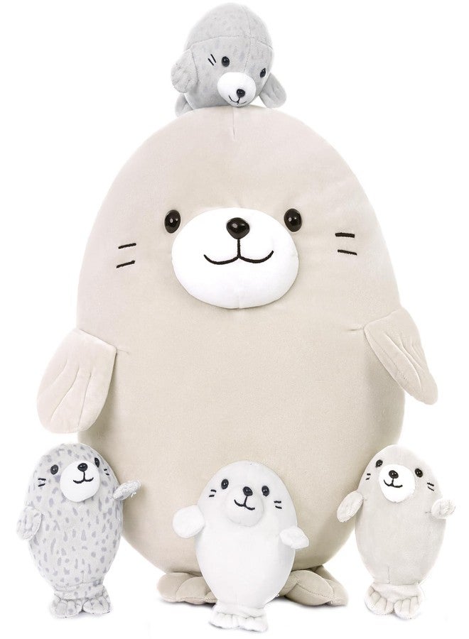 MaoGoLan 5Pcs Fat Seal Plush with 4 Babies Inside - 20" Giant Ultra Soft Seal Stuffed Animal Throw Pillow - Squishy Mother-Babies Collection Gift for Seal Lover,Kids,Boys - Image 1