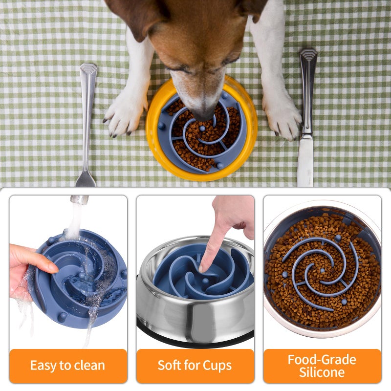 Bestalk Slow Feeder Dog Bowls Insert, Bestalk Soft Silicone Slow Eating Feeder Insert with Suction Cups for Small, Medium and Large Dogs, Fit into Basic and Elevated Dog Bowls, Dark Blue - Image 3