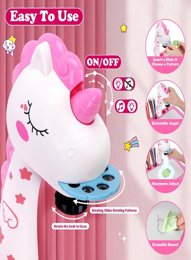 Hoarosall Drawing Projector for Kids, Art and Crafts, Drawing Board with Color Pens, Pencils, Crayons, Scrapbook, Unicorn Sticker Book, Ideal Toy for 3+ Year Old Girls & Boys (Unicorn Kit) - Image 2
