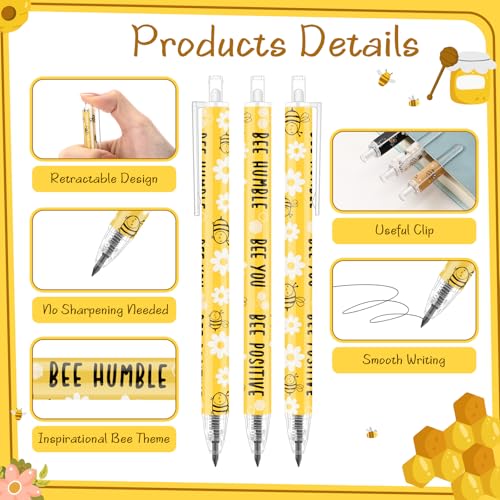 Sinload 60 Pcs Mechanical Pencil Bulk, 0.7 mm Cute Motivational Mechanical Pencil for Writing, Sketching, Drawing, Gifts from Teacher Reward Office Supplies Party(Bee) - Image 3