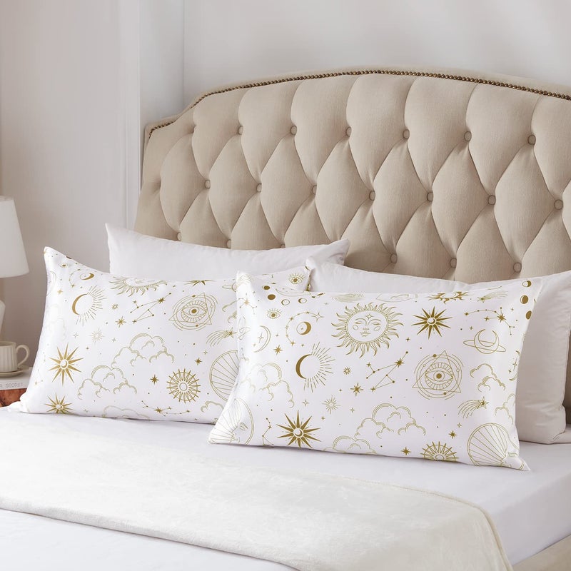 EXQ Home Satin Pillowcase Silky Satin Pillowcase for Hair and Skin,Soft Cooling Printed Pillow Cases Queen Size Set of 2 Satin Pillow Case for Women with Envelope Closure (White Moon,20X30inch) - Image 4