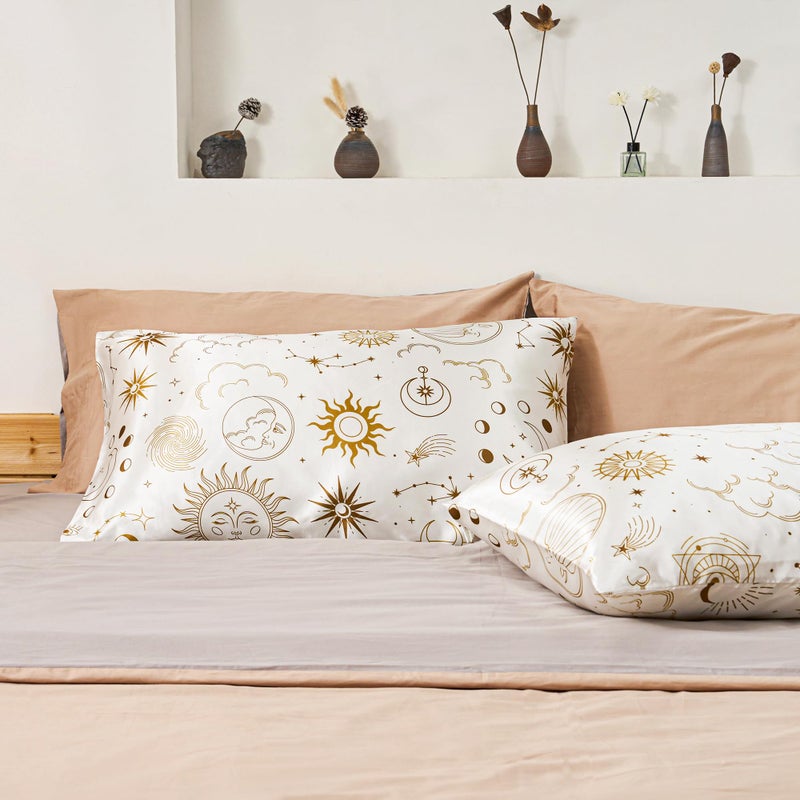 EXQ Home Satin Pillowcase Silky Satin Pillowcase for Hair and Skin,Soft Cooling Printed Pillow Cases Queen Size Set of 2 Satin Pillow Case for Women with Envelope Closure (White Moon,20X30inch) - Image 3
