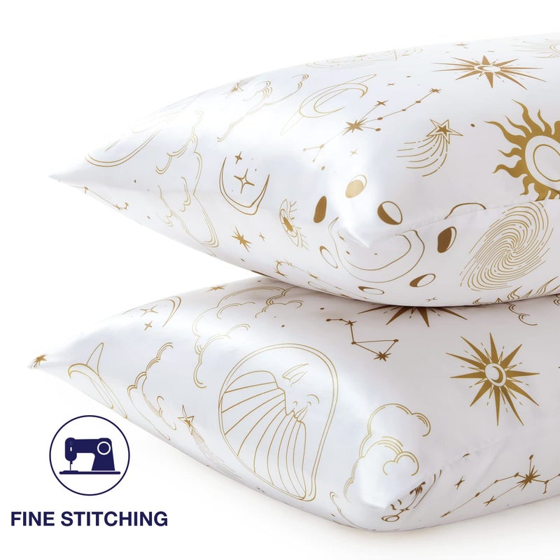 EXQ Home Satin Pillowcase Silky Satin Pillowcase for Hair and Skin,Soft Cooling Printed Pillow Cases Queen Size Set of 2 Satin Pillow Case for Women with Envelope Closure (White Moon,20X30inch) - Image 5