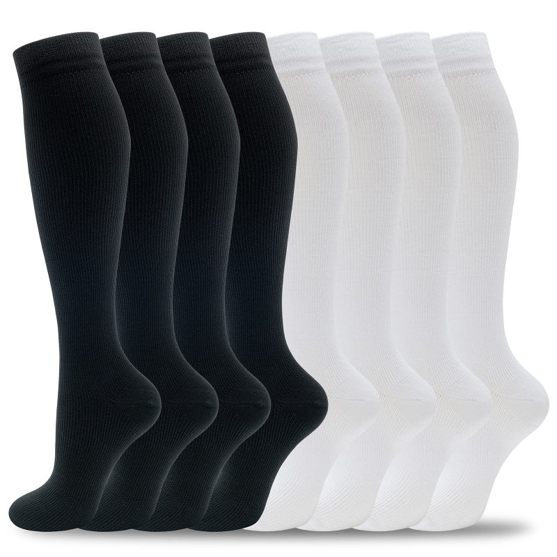 fenglaoda 8 Pairs Compression Socks for Men & Women 20-30 mmHg Knee High Nurse Pregnant Running Medical and Travel Athletic(L/XL,Black White) - Image 1