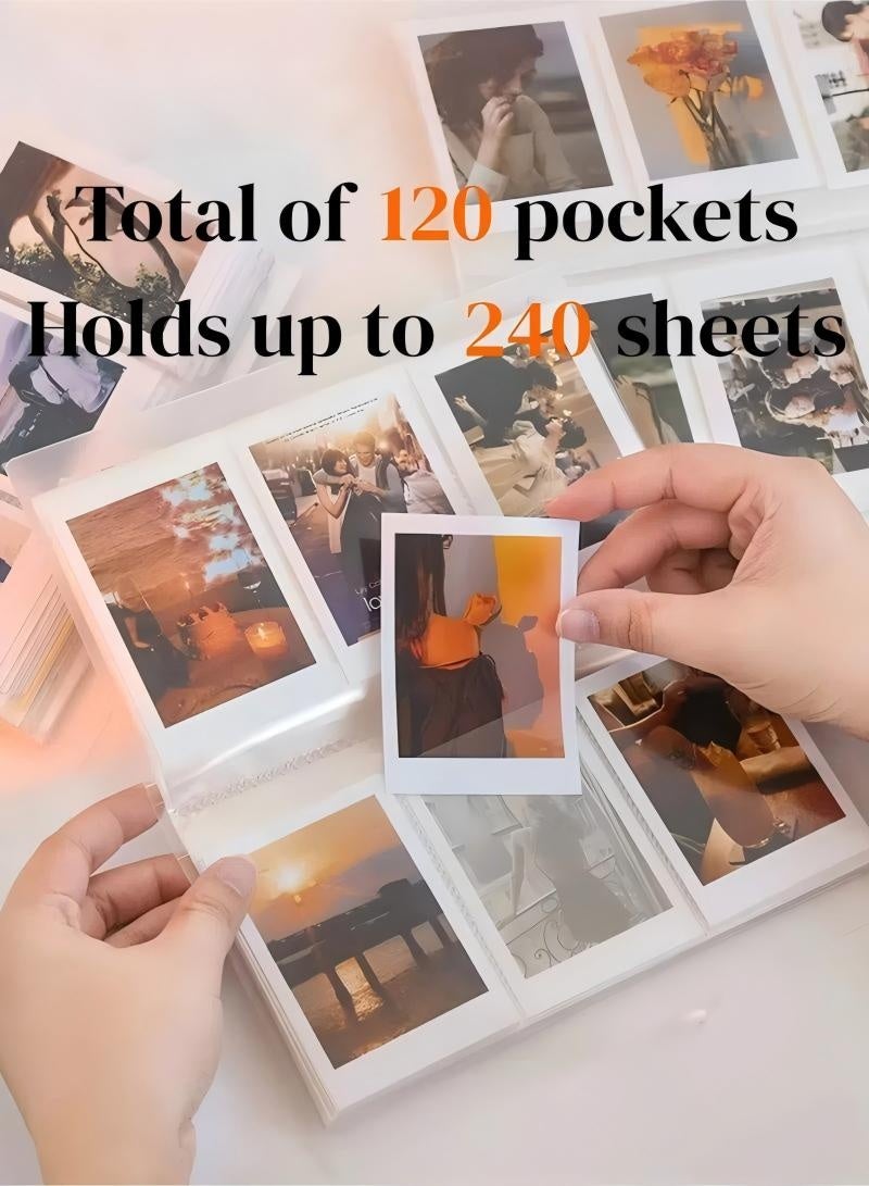 ألبوم صور بولارويد صغير 2×3 بوصة، 120 جيبًا (240 ورقة)، كتاب صور لكاميرا فوجي فيلم إنستاكس ميني، مناسب لهواة جمع الصور، أبيض - Image 2