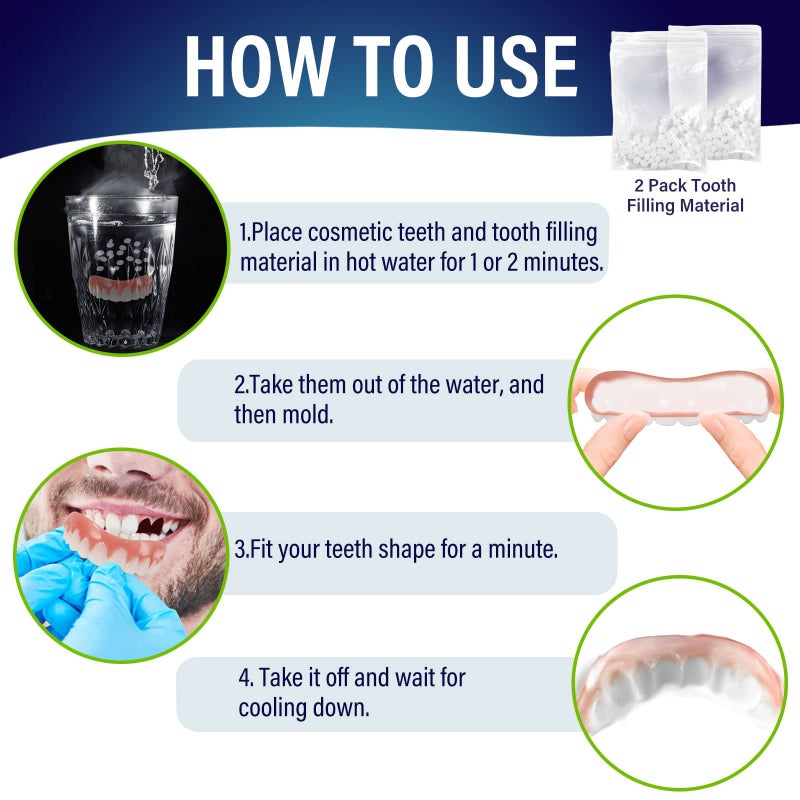 Fake Teeth, 2 PCS Dentures Teeth for Upper and Lower Jaw, Nature and Comfortable, Your Teeth and Regain Confident Smile - Image 4