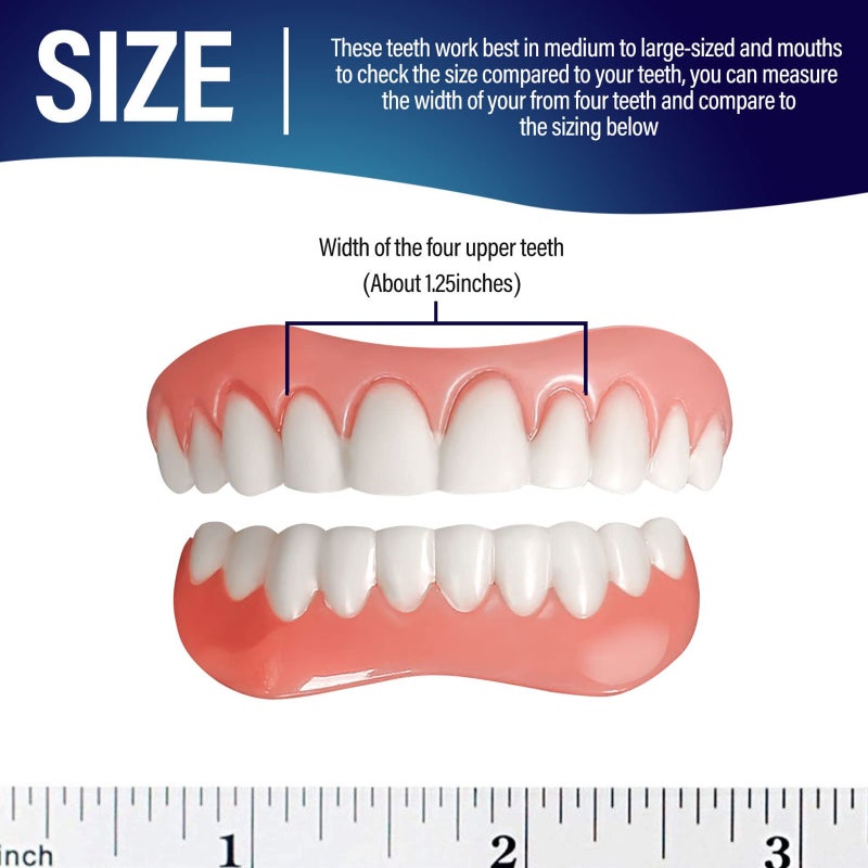 Fake Teeth, 2 PCS Dentures Teeth for Upper and Lower Jaw, Nature and Comfortable, Your Teeth and Regain Confident Smile - Image 2