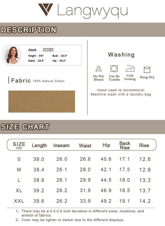 Langwyqu Womens Casual Cotton Tapered Capri Pants Loose Elastic Waist Ankle Cropped Trouser with Pockets Khaki - Image 5