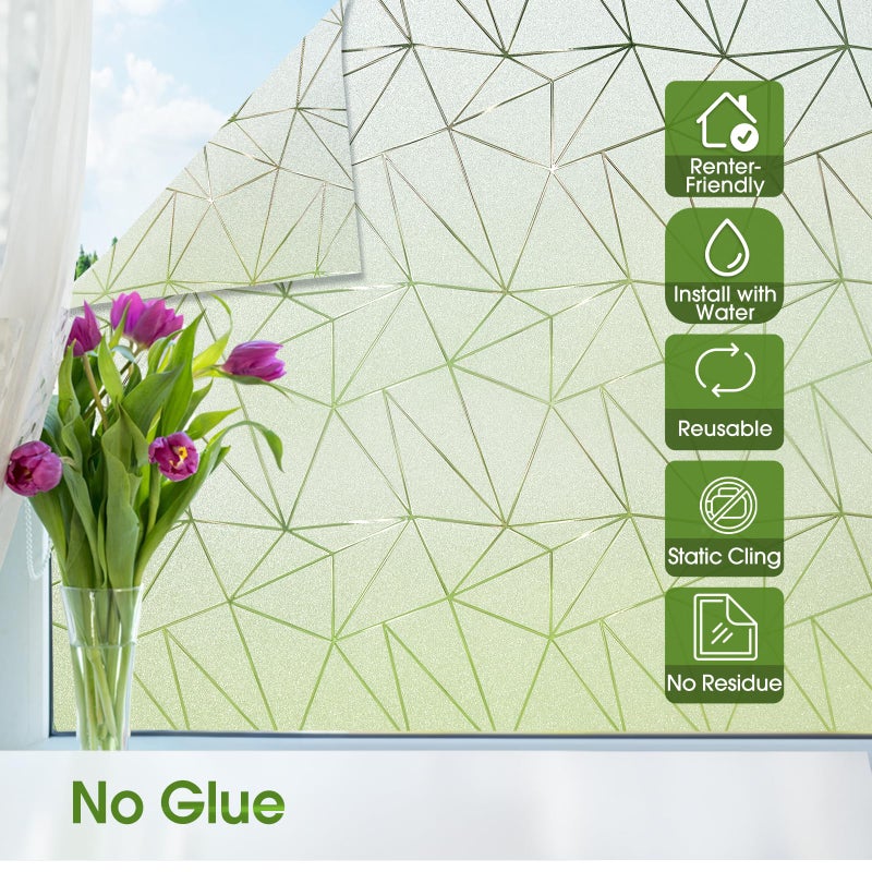 Coavas Frosted Glass Window Privacy Film, Static Cling Decorative Covering for Bathroom Bedroom Door, No Glue Removable Vinyl UV Blocking Heat Control, 17.5 x 78.7 inch - Image 4