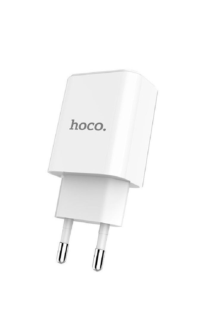 Hoco C62A Victoria Dual USB Cable Port Wall Charger , Compatible With Samsung Huawei Xiaomi Oppo - White - Image 2