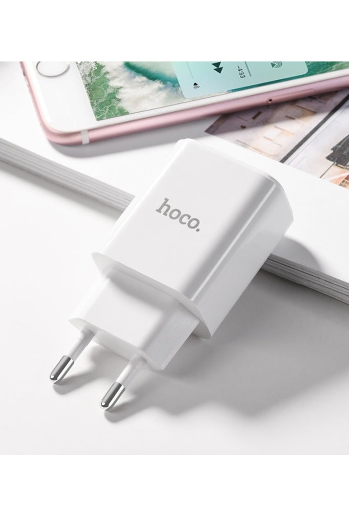 Hoco C62A Victoria Dual USB Cable Port Wall Charger , Compatible With Samsung Huawei Xiaomi Oppo - White - Image 5