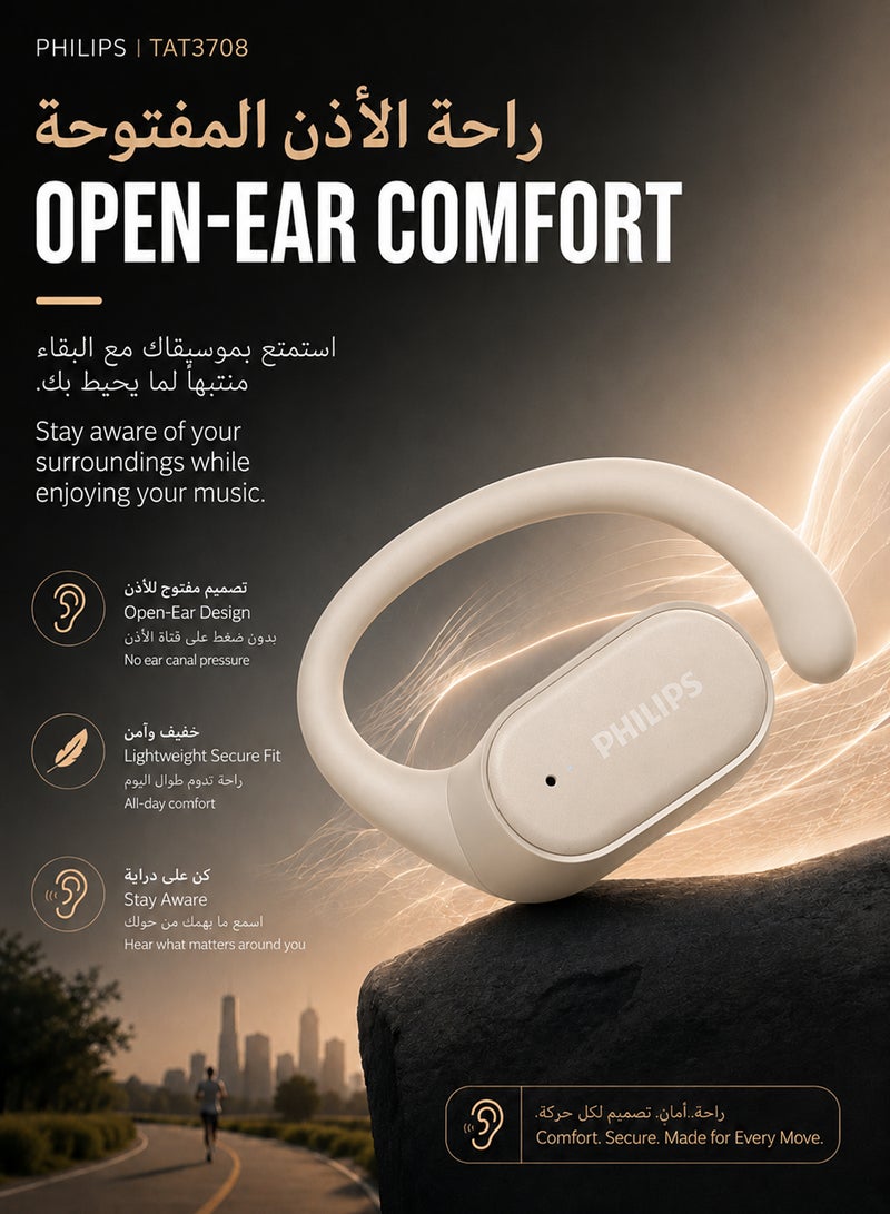 Philips Open Ear Sport Headphones, Bluetooth 5.4, Secure Earhook Fit, AI Clear Calls, IPX4 Waterproof, Touch Controls, USB-C Charging Case, 22H Battery Life, TAT3708,  White white - Image 2