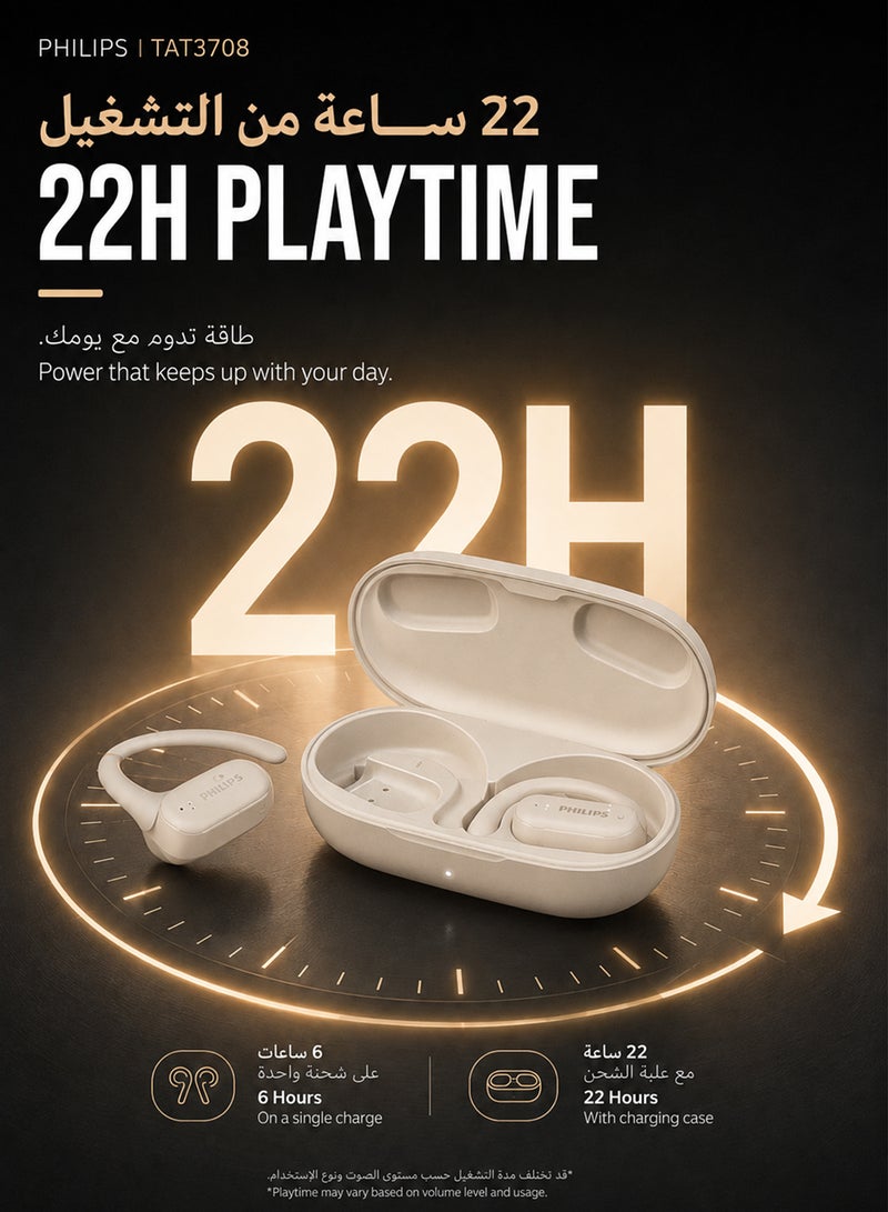 Philips Open Ear Sport Headphones, Bluetooth 5.4, Secure Earhook Fit, AI Clear Calls, IPX4 Waterproof, Touch Controls, USB-C Charging Case, 22H Battery Life, TAT3708,  White white - Image 3