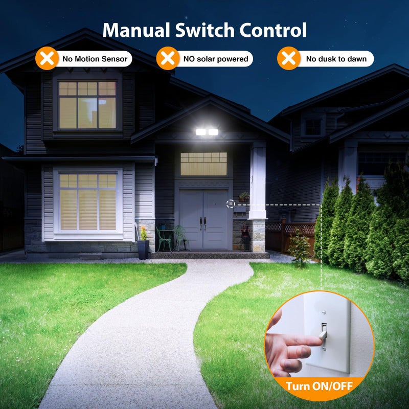 Onforu 3200LM Flood Lights Outdoor, 32W 6500K LED Security Light Manual Switch Controlled, IP66 Waterproof Outdoor Lights, Wall Mount Exterior Flood Light with 2 Adjustable Heads Floodlights Outside - Image 4