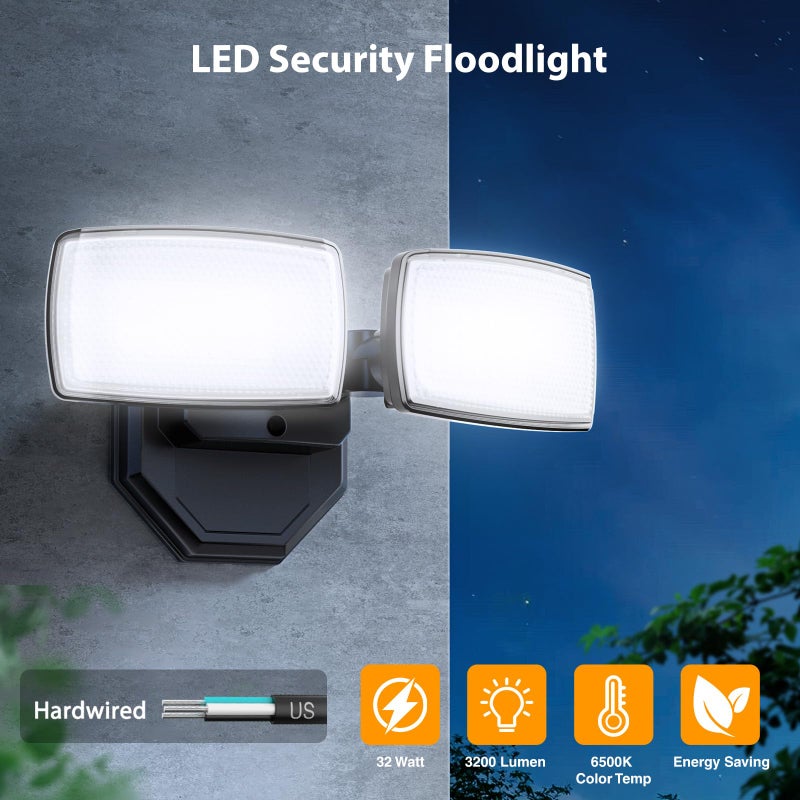 Onforu 3200LM Flood Lights Outdoor, 32W 6500K LED Security Light Manual Switch Controlled, IP66 Waterproof Outdoor Lights, Wall Mount Exterior Flood Light with 2 Adjustable Heads Floodlights Outside - Image 3