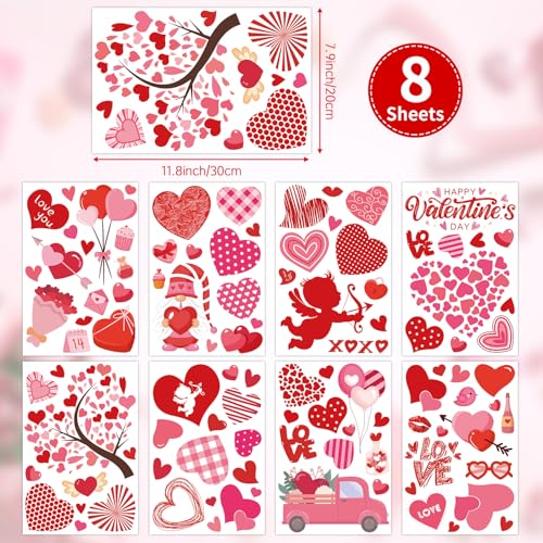 Zevulizen Valentine’s Day Window Clings, 8 Sheet Happy Valentine Window Clings Double-Sided Heart Stickers for Home Classroom Wedding Anniversary Party - Image 3
