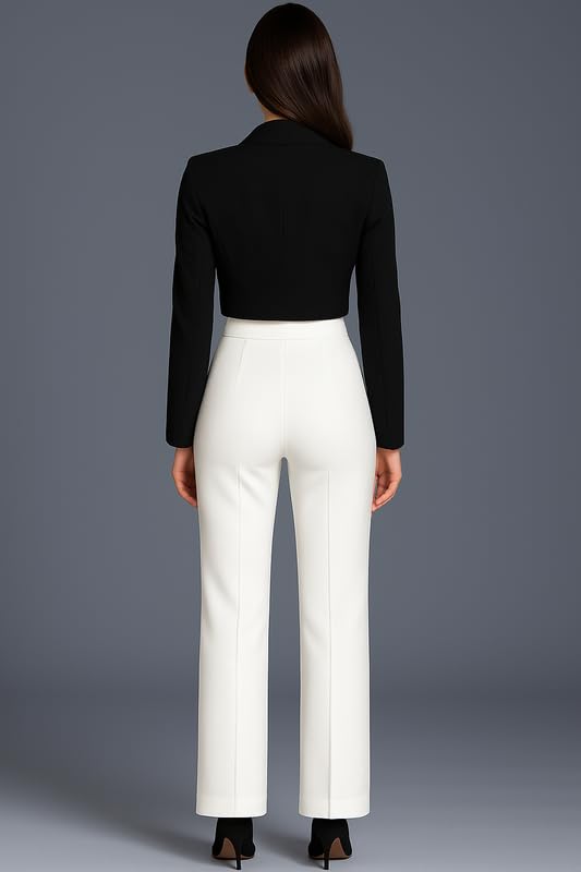 SWADESI STUFF High-Waisted Women’s Trousers – Straight-Leg Design with Elastic Waistband – Suitable for Casual, Work, or Travel Outfits White - Image 4