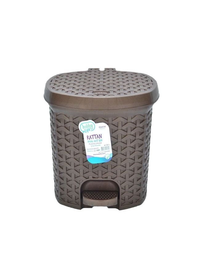 Hobby Life - Rattan Plastic Pedal Garbage, Wastebasket Trash Bin, Dustbin For Home, Office, Kitchen, Restaurant, 5.5 Liter Brown - Image 1