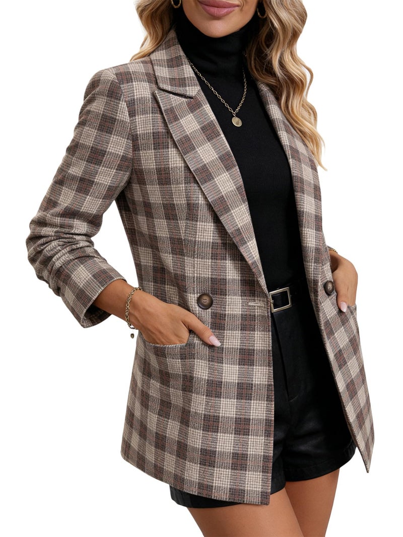 Mina Self Plaid Blazer Jacket for Women Houndstooth 2026 Fall Winter Business Caual Tan Brown Work Office Womens Trendy Boyfriend Professional Fashion Dressy Ladies Women's Blazers & Suit Jackets - Image 4
