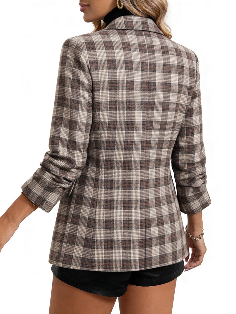 Mina Self Plaid Blazer Jacket for Women Houndstooth 2026 Fall Winter Business Caual Tan Brown Work Office Womens Trendy Boyfriend Professional Fashion Dressy Ladies Women's Blazers & Suit Jackets - Image 5