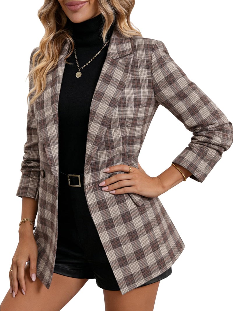 Mina Self Plaid Blazer Jacket for Women Houndstooth 2026 Fall Winter Business Caual Tan Brown Work Office Womens Trendy Boyfriend Professional Fashion Dressy Ladies Women's Blazers & Suit Jackets - Image 2