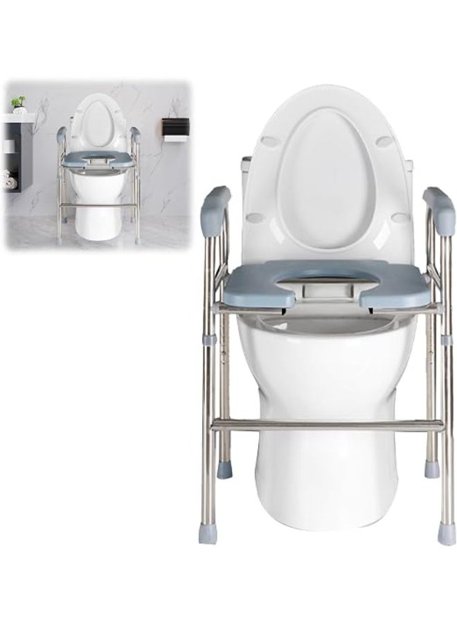 Height Adjustable Toilet Seat Raiser with Armrests, Non-Slip Toilet Support Frame, Steel Bathroom Safety Aid, 6-Level Height Adjustment 48-58 cm, Standing Assistance Frame for Seniors and Adults - Image 1