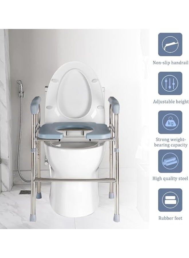 Height Adjustable Toilet Seat Raiser with Armrests, Non-Slip Toilet Support Frame, Steel Bathroom Safety Aid, 6-Level Height Adjustment 48-58 cm, Standing Assistance Frame for Seniors and Adults - Image 3