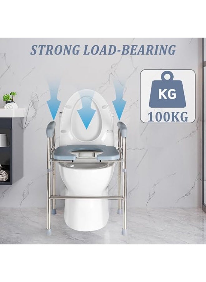 Height Adjustable Toilet Seat Raiser with Armrests, Non-Slip Toilet Support Frame, Steel Bathroom Safety Aid, 6-Level Height Adjustment 48-58 cm, Standing Assistance Frame for Seniors and Adults - Image 5