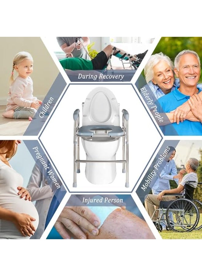 Height Adjustable Toilet Seat Raiser with Armrests, Non-Slip Toilet Support Frame, Steel Bathroom Safety Aid, 6-Level Height Adjustment 48-58 cm, Standing Assistance Frame for Seniors and Adults - Image 2