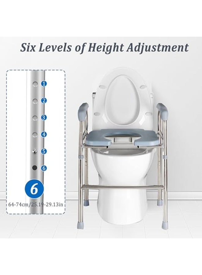Height Adjustable Toilet Seat Raiser with Armrests, Non-Slip Toilet Support Frame, Steel Bathroom Safety Aid, 6-Level Height Adjustment 48-58 cm, Standing Assistance Frame for Seniors and Adults - Image 4