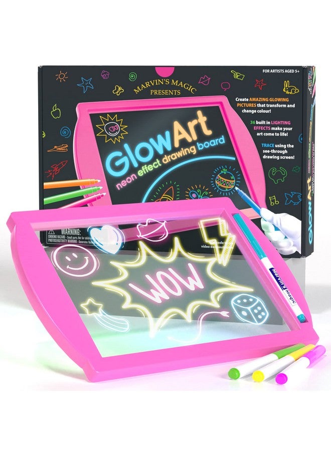 Marvin's Magic Marvin's Magic - Glow Art Unique Craft Kit | Light Up Kids Art Set | Includes Neon Effect Drawing Board with A Built-in Stand and 4 Fluorescent Magic Pens - Pink - Image 1