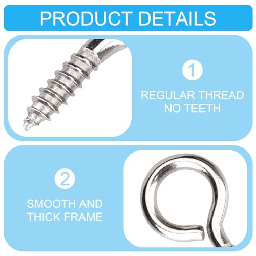 Aovchei Eye Screws, 50Pcs 1 Inch Long, 304 Stainless Steel Screw Hooks, Self Tapping Eye Bolts, Indoor & Outdoor for Hanging Artwork - Image 5