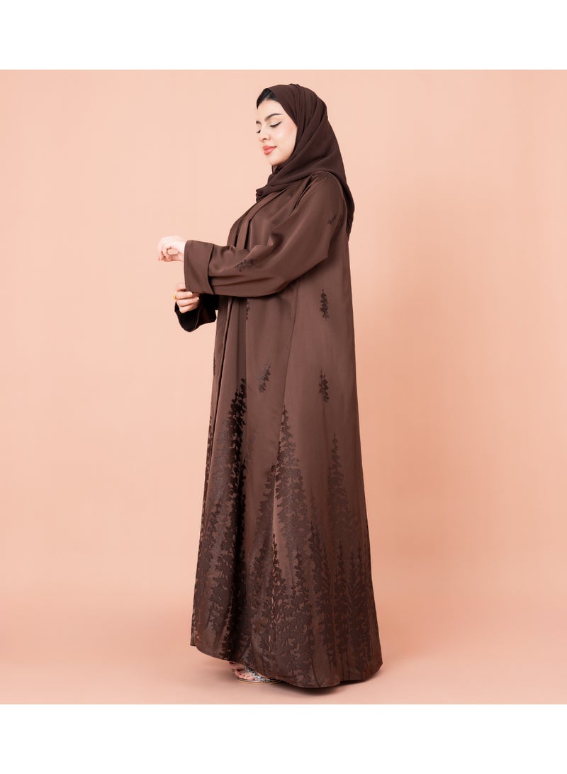 IKKXA Elegant Stripes Printed Abaya AIK021 Brown - Image 3