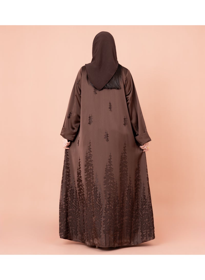 IKKXA Elegant Stripes Printed Abaya AIK021 Brown - Image 4