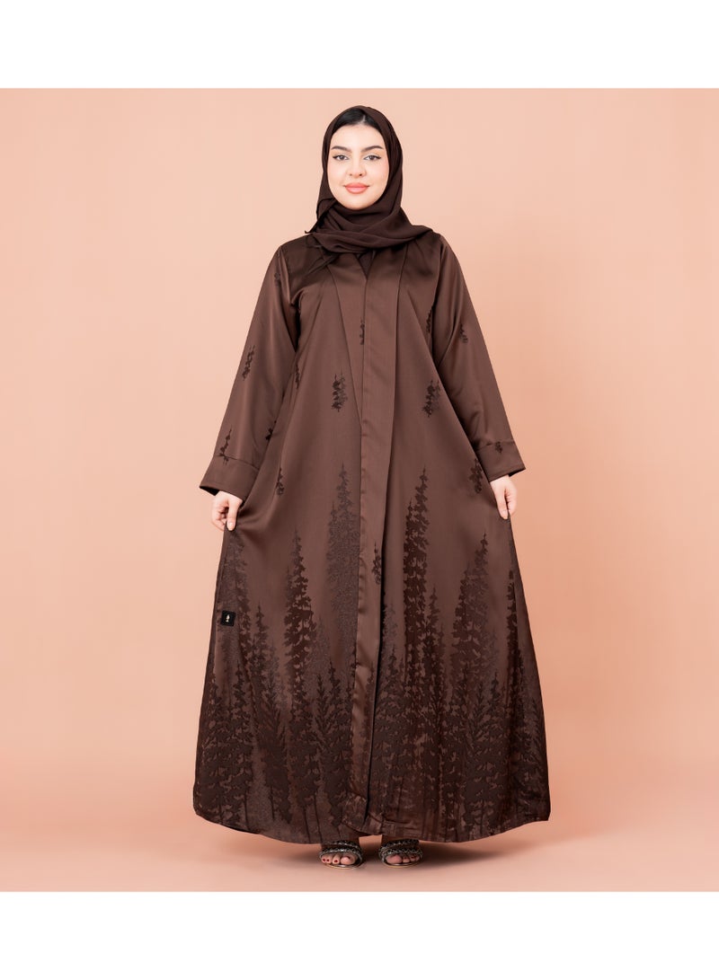 IKKXA Elegant Stripes Printed Abaya AIK021 Brown - Image 1