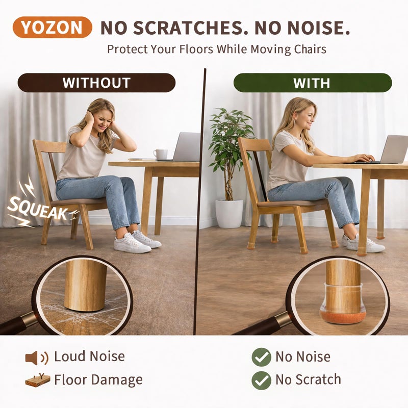 YOZON Chair Leg Floor Protectors Chair Leg Protectors for Hardwood Floors Felt Silicone Caps Strengthen Bottom Protection Anti-Scratch Reduce Noise 32 Pack Clear Round Large Fit 1-3/16" to 1-5/8" (30-40mm) - Image 5