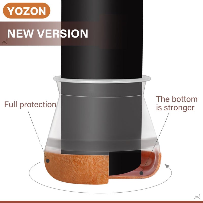 YOZON Chair Leg Floor Protectors Chair Leg Protectors for Hardwood Floors Felt Silicone Caps Strengthen Bottom Protection Anti-Scratch Reduce Noise 32 Pack Clear Round Large Fit 1-3/16" to 1-5/8" (30-40mm) - Image 2