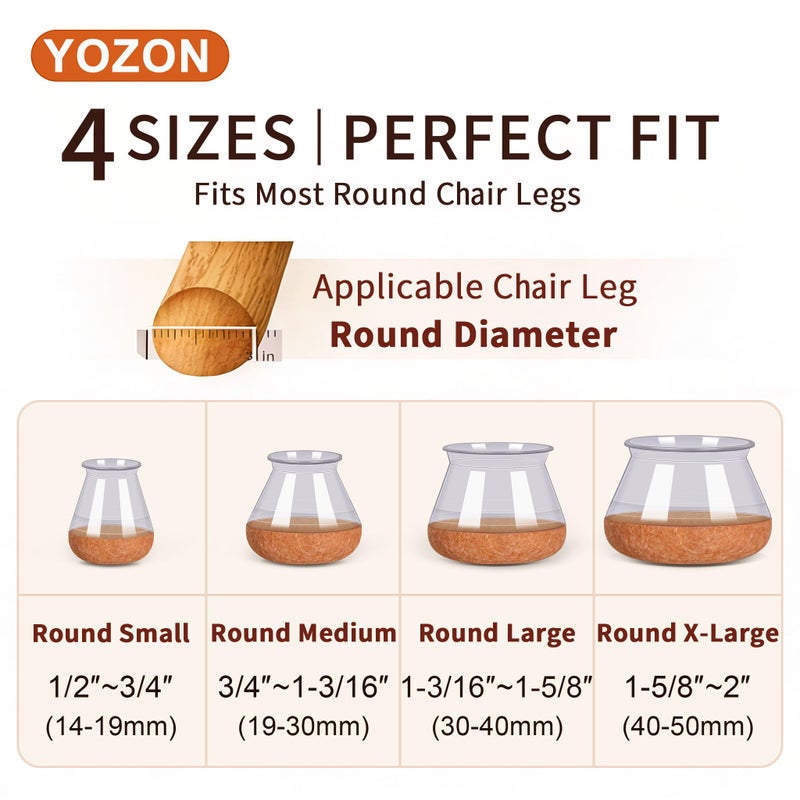 YOZON Chair Leg Floor Protectors Chair Leg Protectors for Hardwood Floors Felt Silicone Caps Strengthen Bottom Protection Anti-Scratch Reduce Noise 32 Pack Clear Round Large Fit 1-3/16" to 1-5/8" (30-40mm) - Image 4