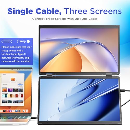 Maxfree Laptop Screen Extender, 15.6'' FHD 1080P Dual Portable Monitor with USB C, HDMI, Plug & Play, VESA Mountable, Lightweight, Dual Monitor for Laptop Windows Mac(M1/M2/M3 chip) Android Ps4 Switch - Image 2